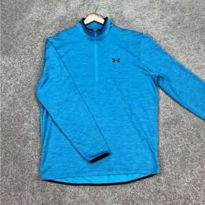 Under Armour Pullover Men Large Blue Heathered Long Sleeve 1/4 Zip Loose Fit EUC